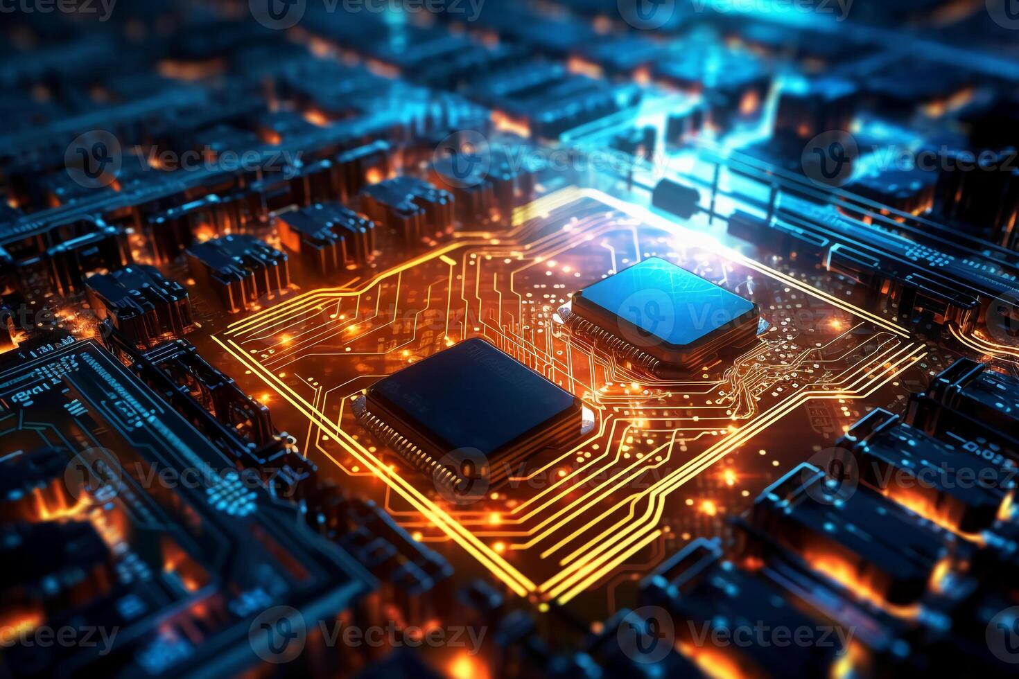 Digital technology circuit board as a futuristic and innovative background. photo