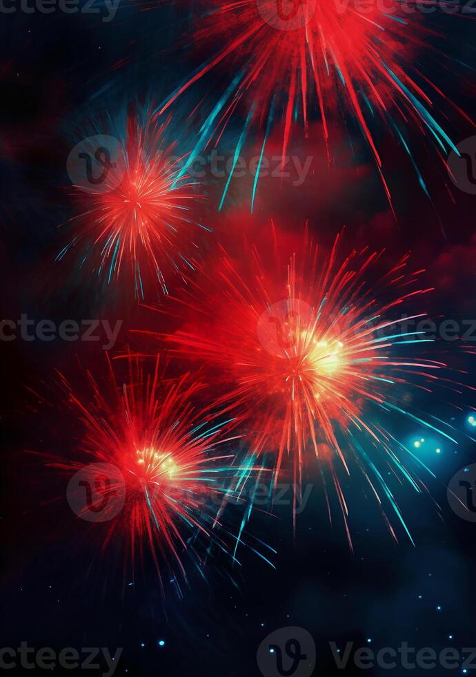 Blue, red, white, firework, Independence Day Abstract Poster background, copyspace. photo