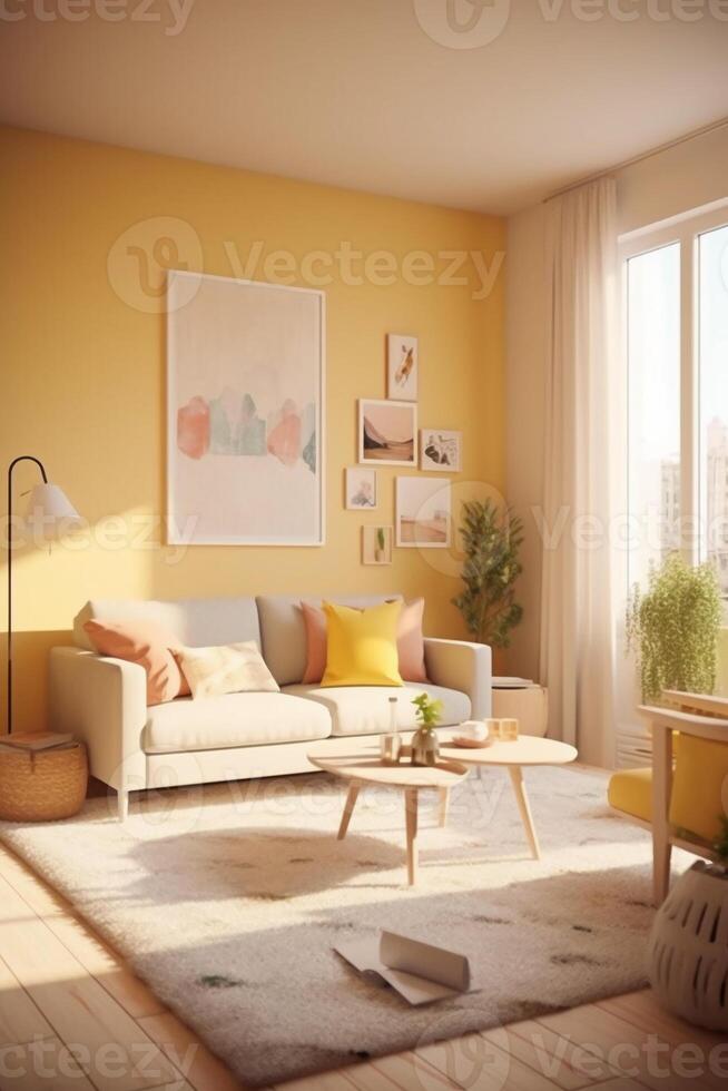 foto de minimalista moderno sala de estar. ai generativo