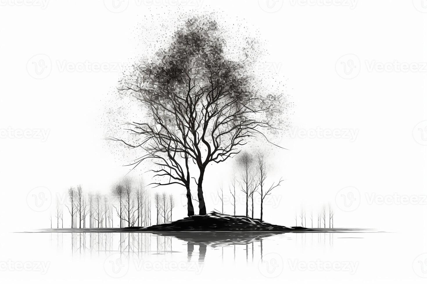 Illustrationg of birch Tree without leaves. photo