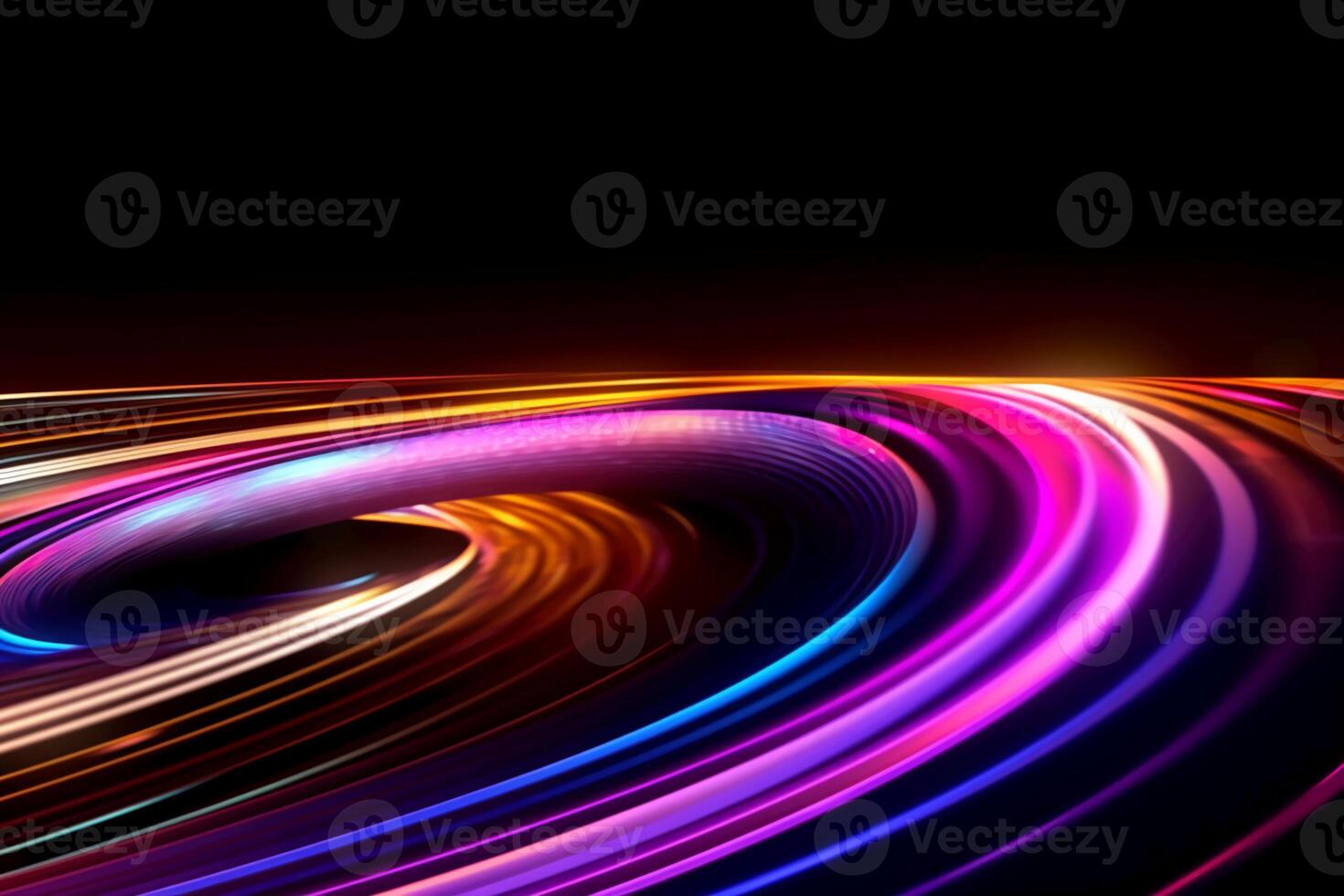hyper loop or warp technology concepts with flow of Digital stream in line multicolor neon. photo