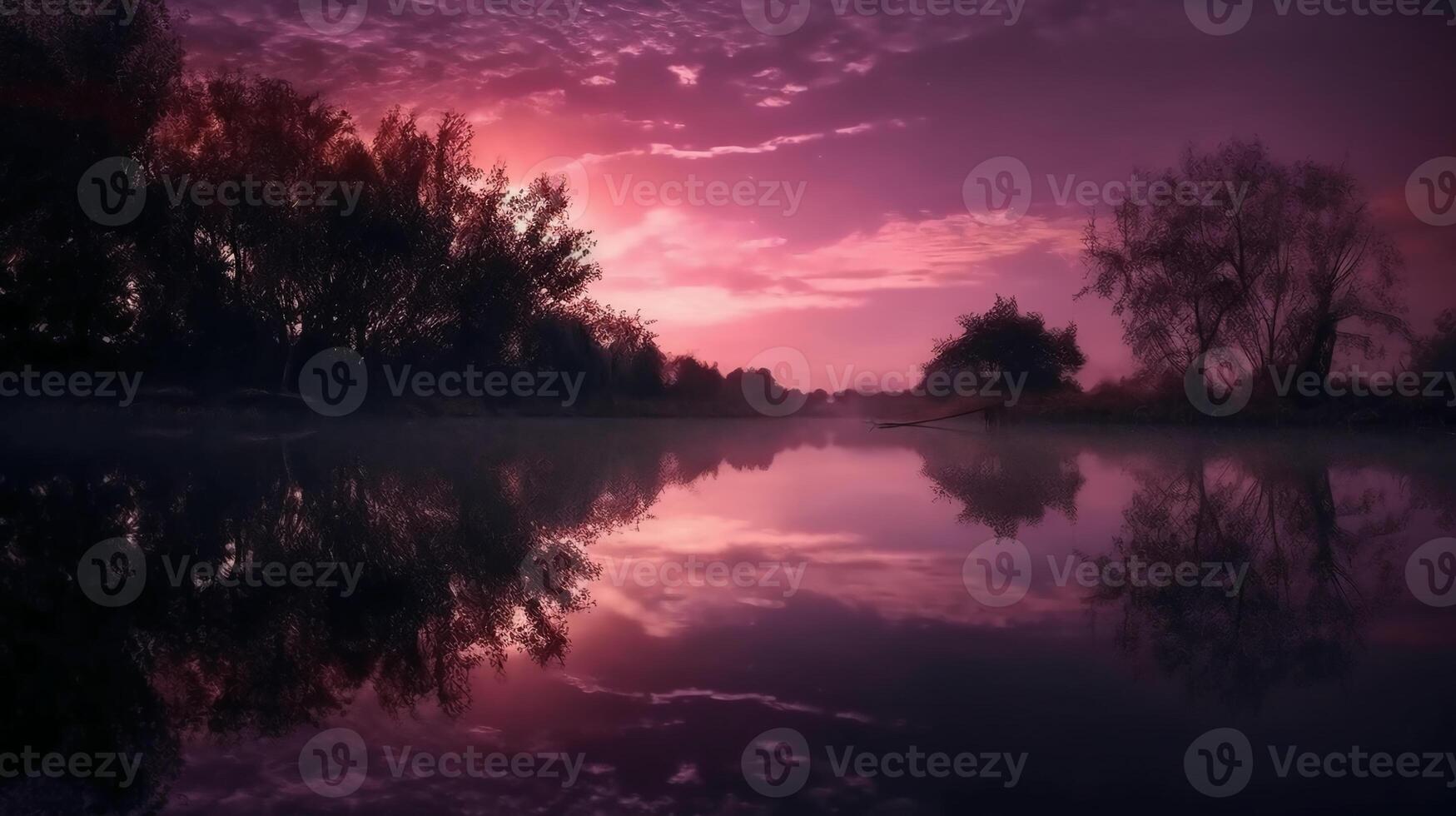 A scene in which the entire purple sky is reflected in the water. photo