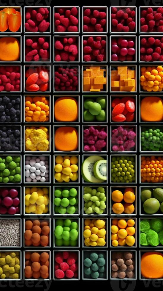 A collection of fruits in different colors. photo