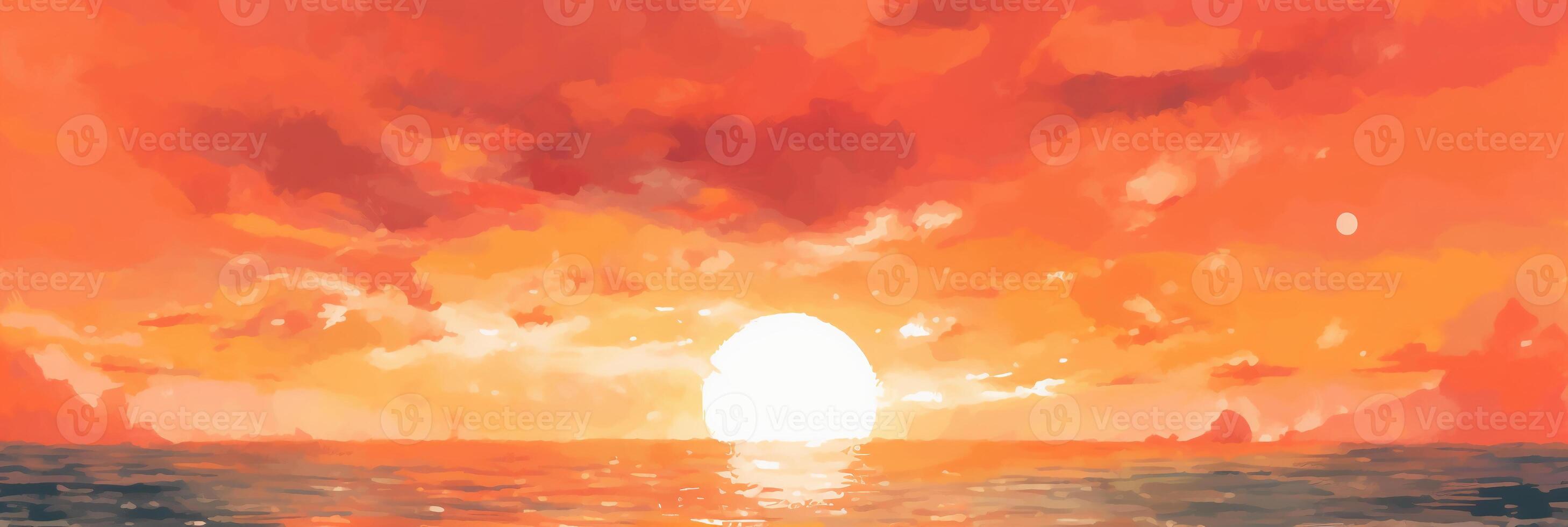 Orange dawn sky, watercolor art style, seamless. photo