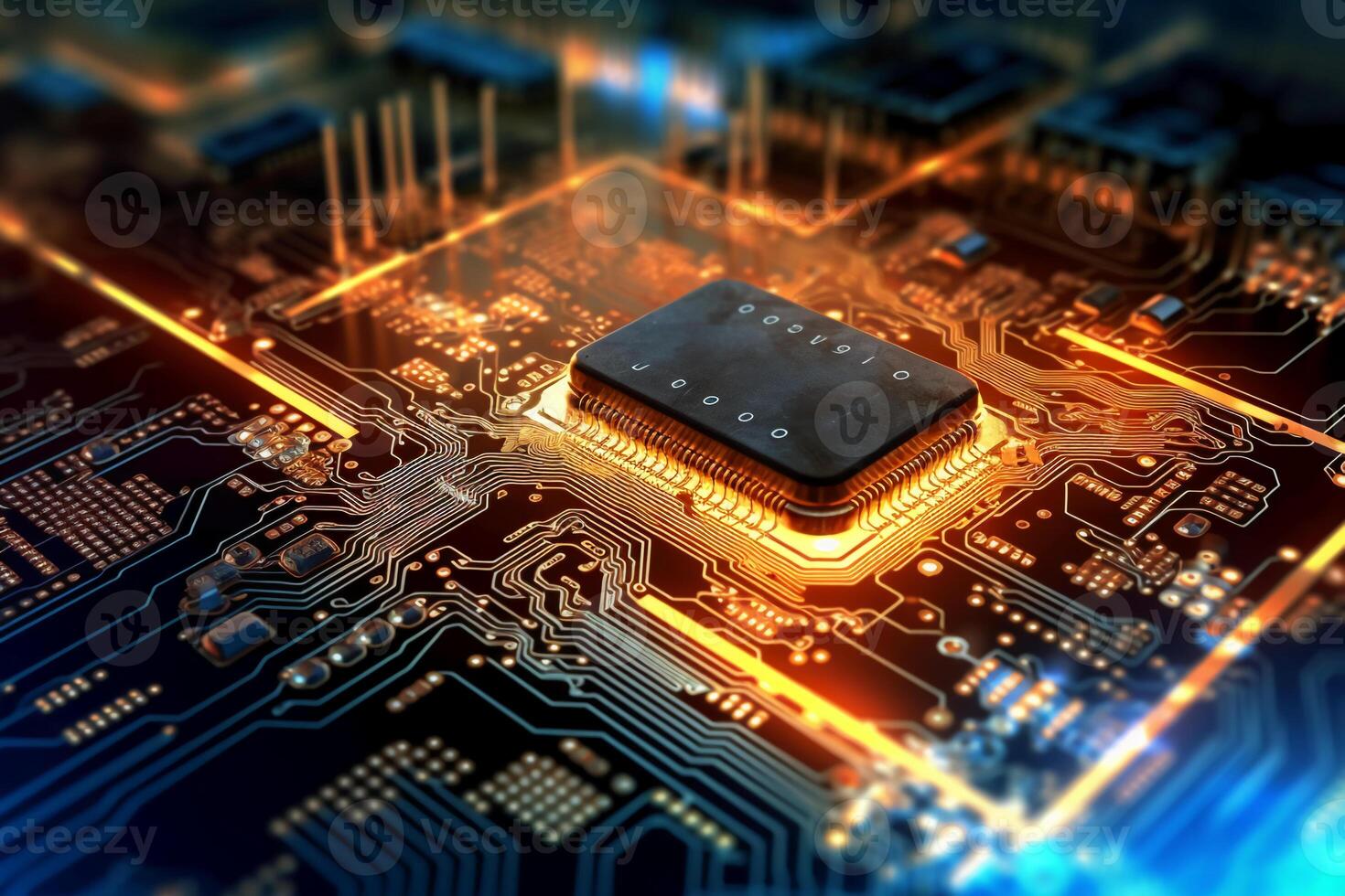 Digital technology circuit board as a futuristic and innovative background. photo