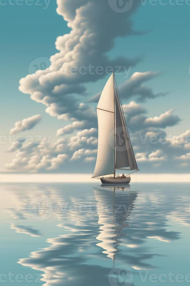 A sailboat and clouds in the water. photo