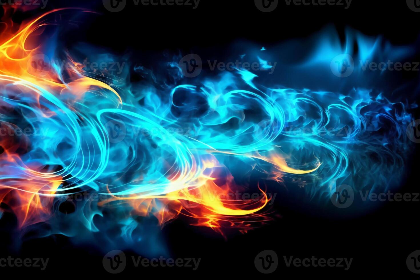 Drawn neon color blue, Burning flame background material abstract hand. photo