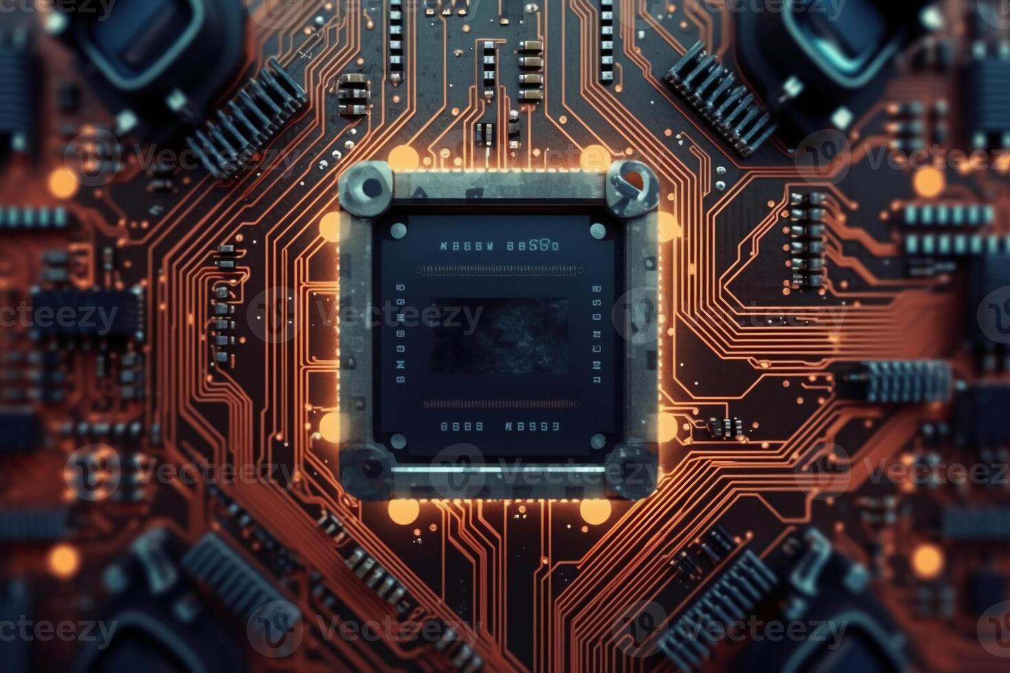 Macro photography of Electronic Circuit Board top view. photo