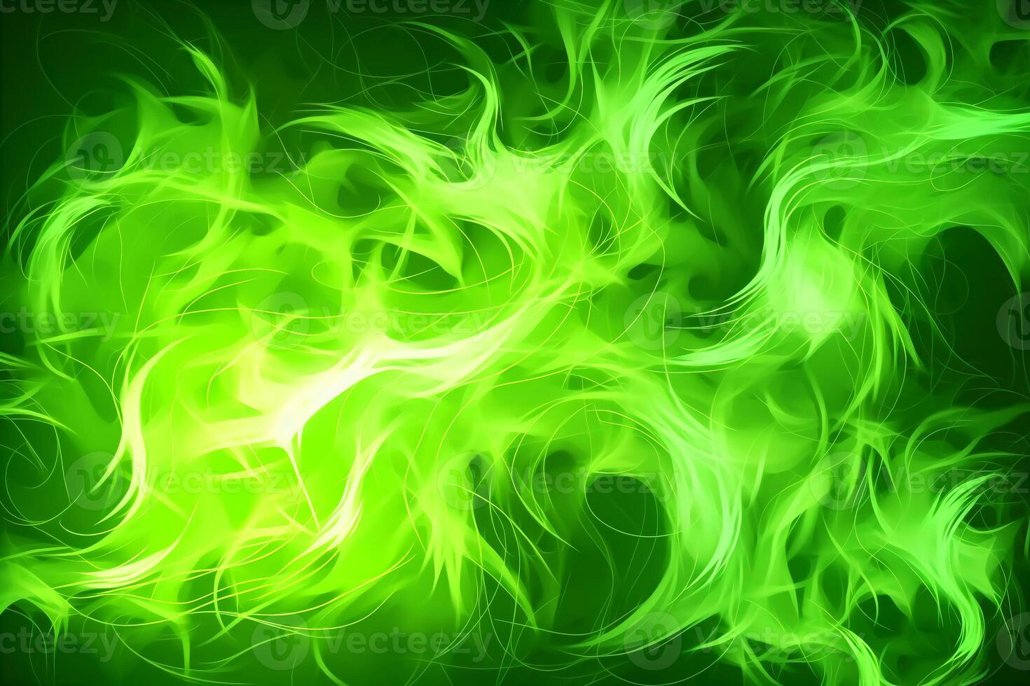 Drawn neon color green, Burning flame background material abstract hand. photo