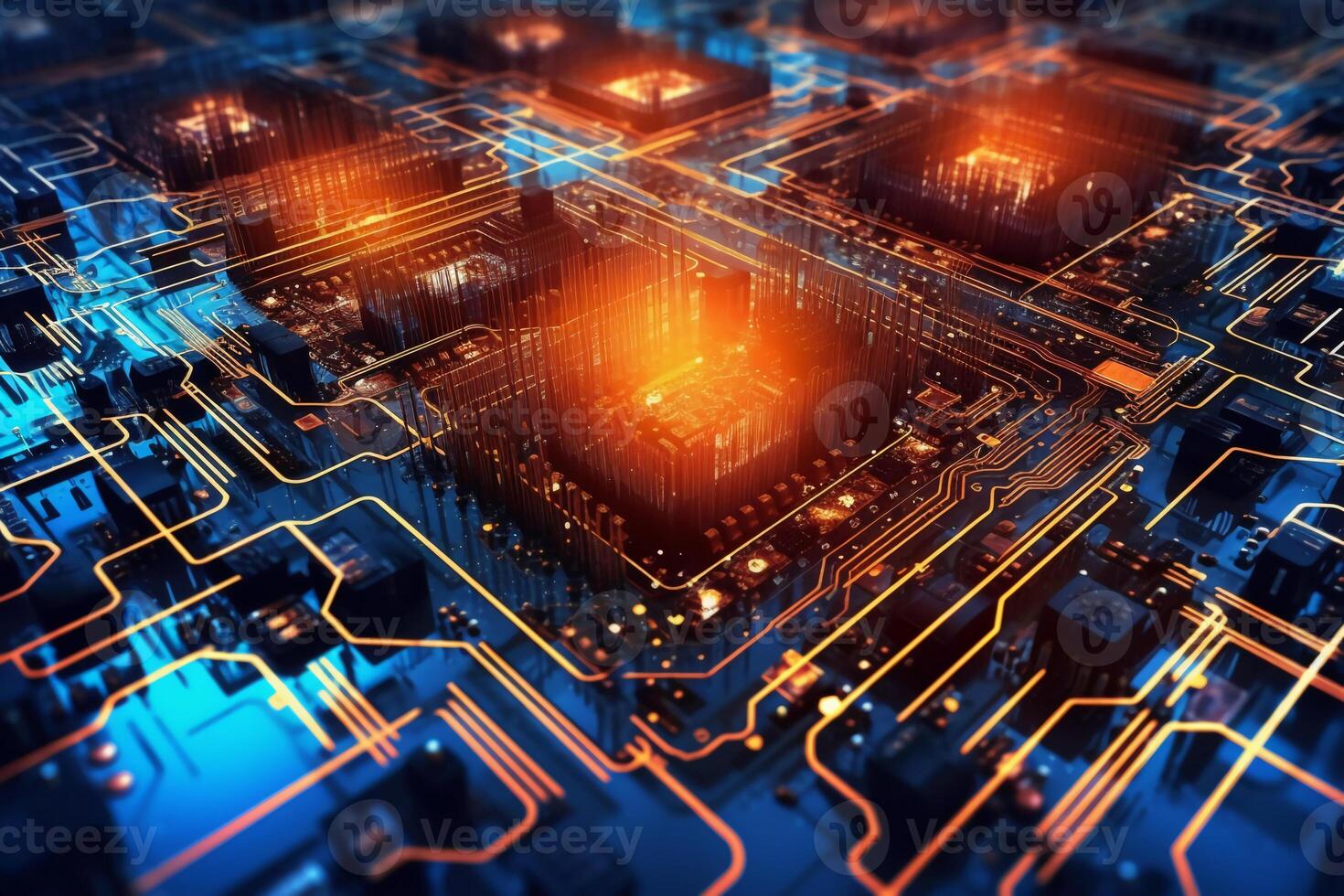 Digital technology circuit board as a futuristic and innovative background. photo