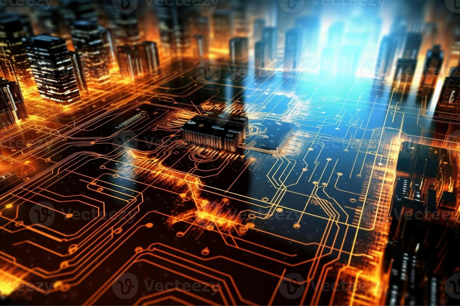 Digital technology circuit board as a futuristic and innovative background. photo