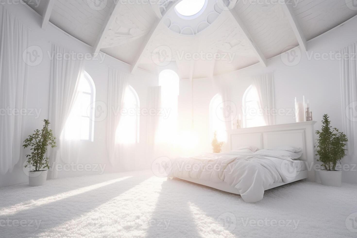 The holy light in white bedroom at the white morning. photo