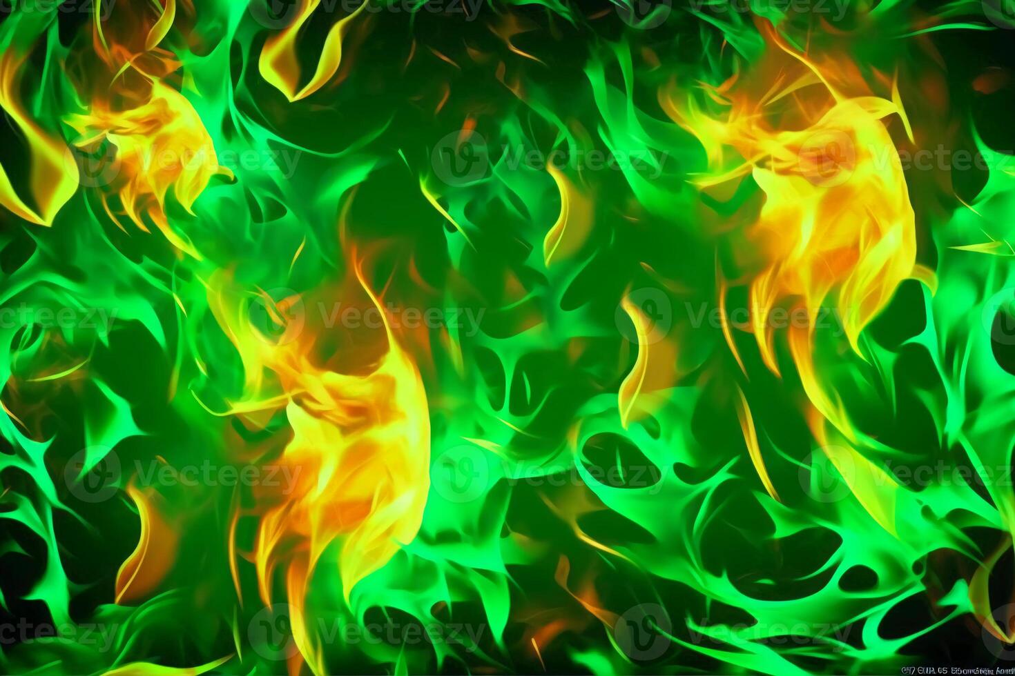 Drawn neon color green, Burning flame background material abstract hand. photo