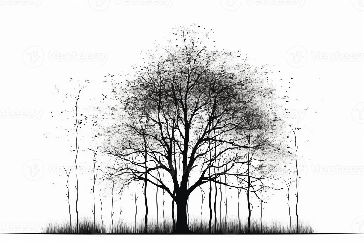 Illustrationg of birch Tree without leaves. photo