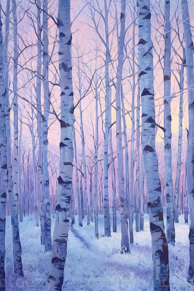 Birch trees in winter fine art print in the style. photo