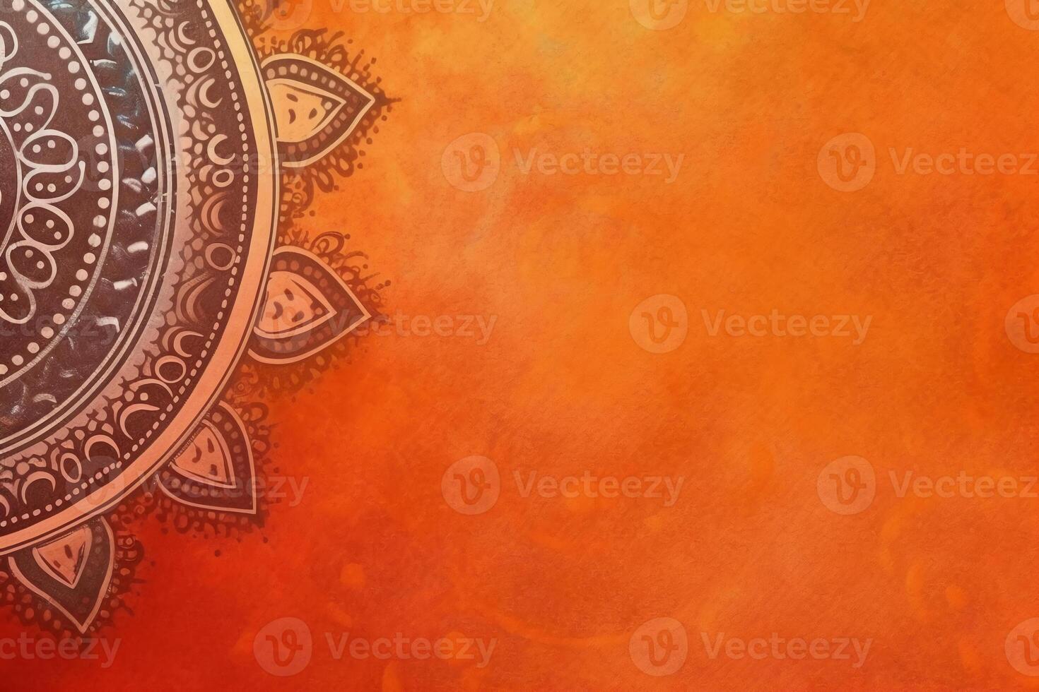 orange Pantone color background paper texture Rangoli pattern painting. photo