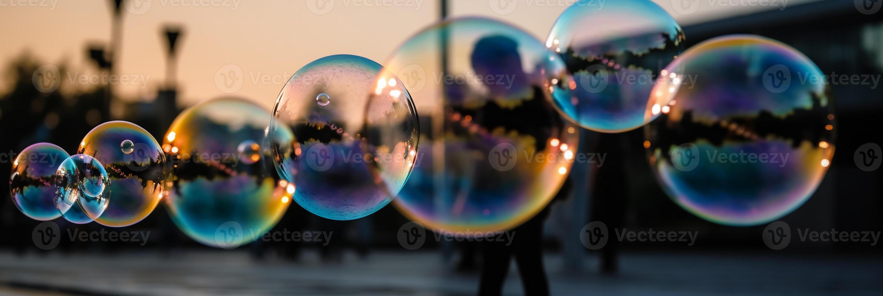 Giant bubbles blurred background. photo