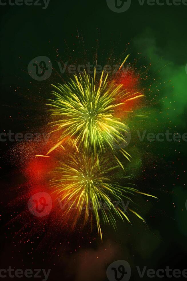 Green, red, yellow, firework, Independence Day Abstract Poster background, copyspace. photo