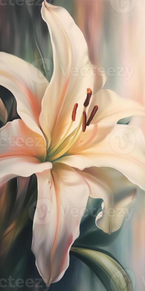 An extreme close up of a beautiful lily oil painting. photo