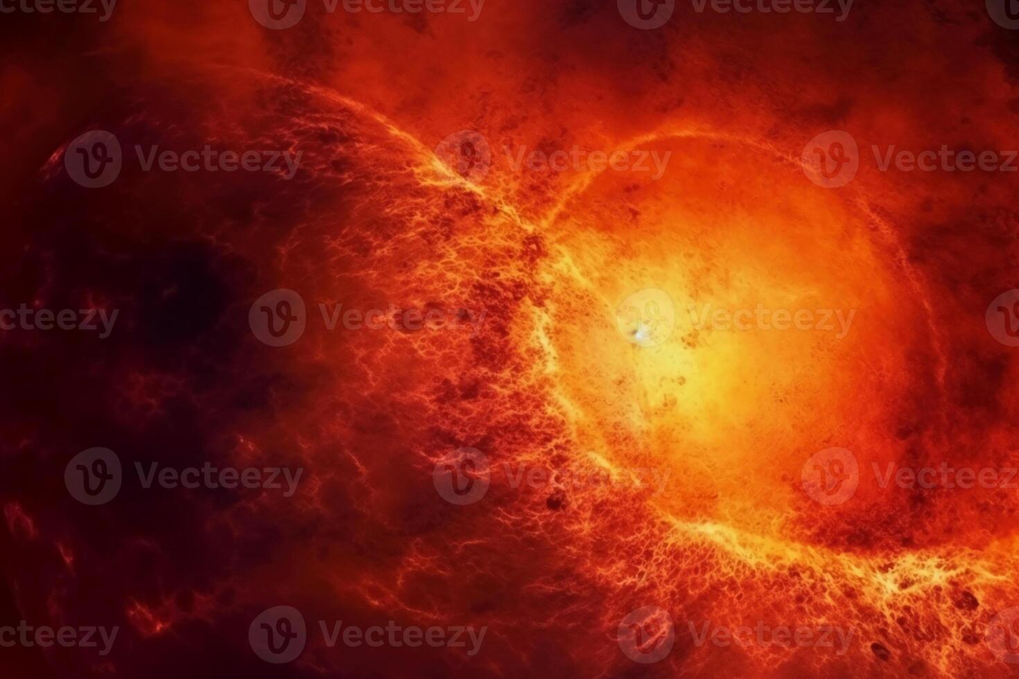 Abstract fancy red orange fire, sun light planet surface, grunge texture, fantasy galaxy background. photo
