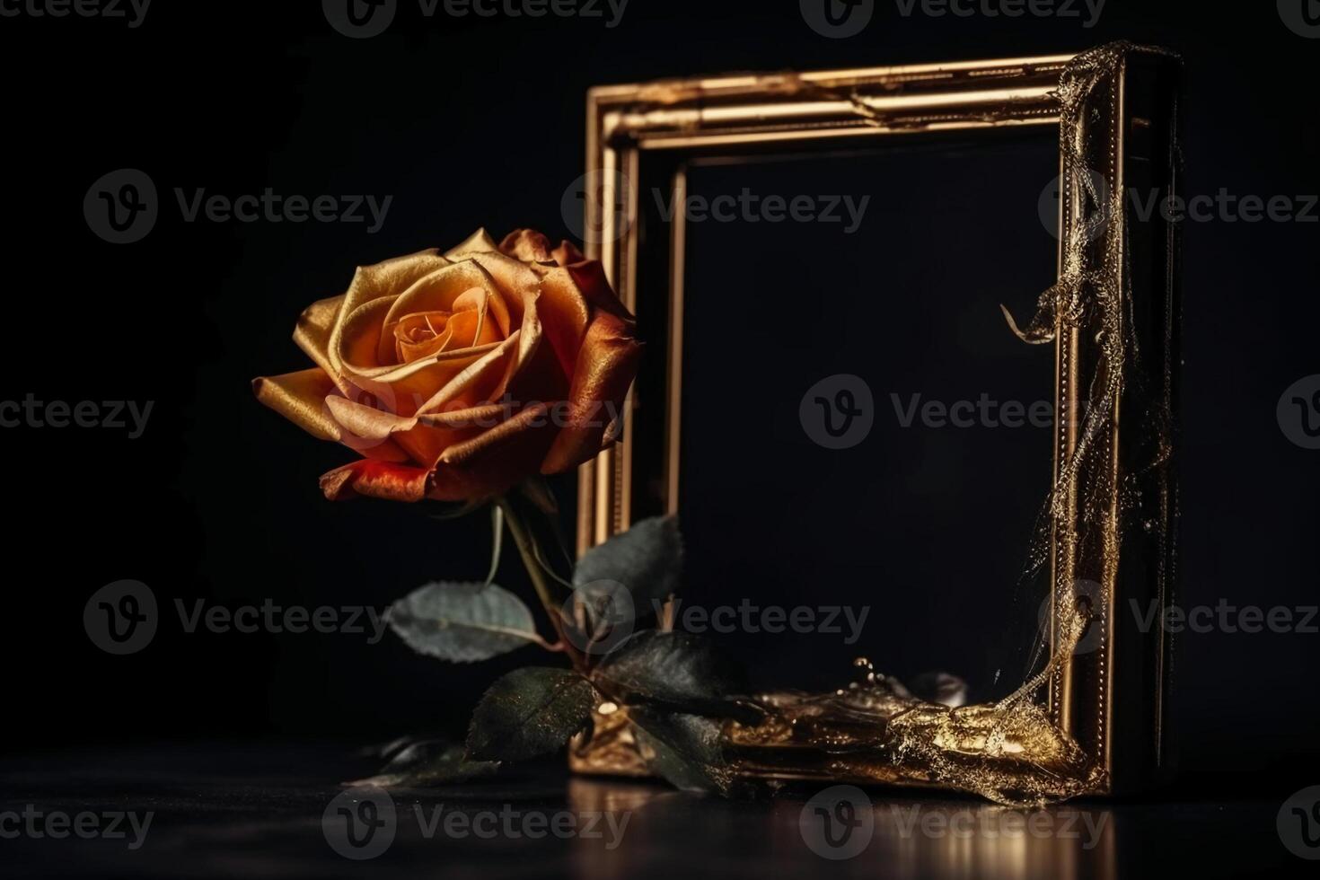 golden rose frame, middle space is empty. photo