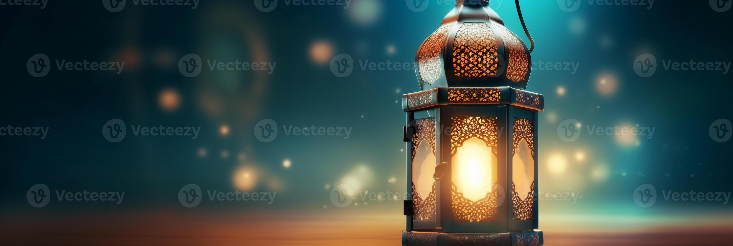 Ramadan Kareem greeting card. Islamic lantern. photo
