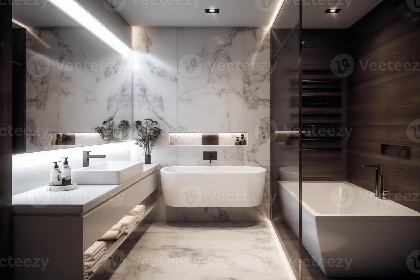 foto de inteligente baño con elegancia, ai generativo