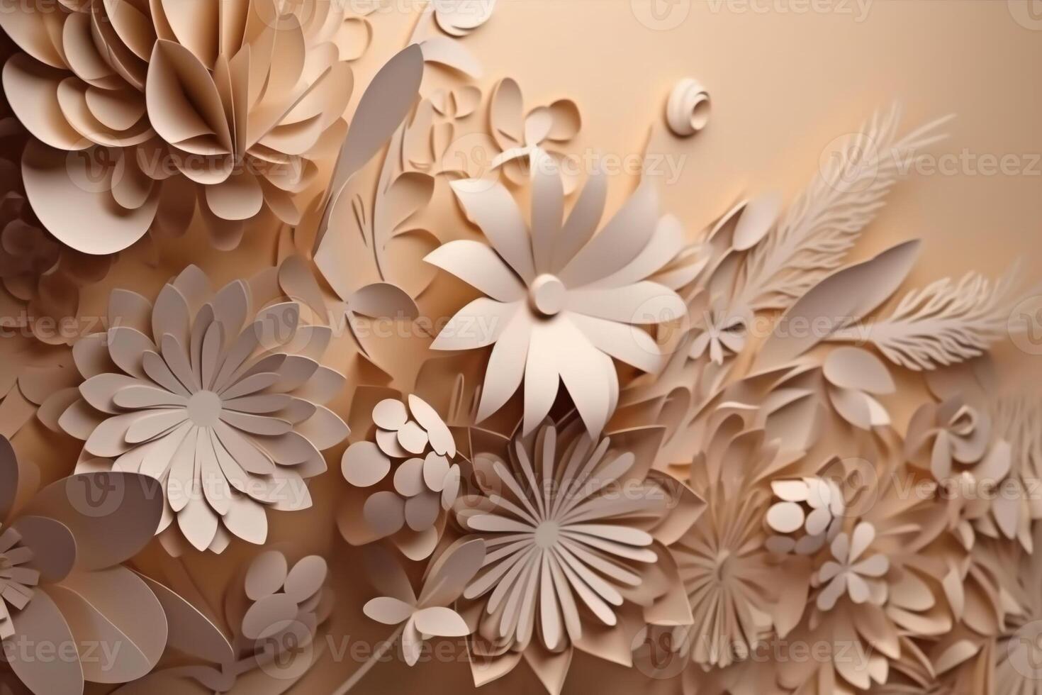Seamless Paper Craft, layered art of flowers, copyspace. photo