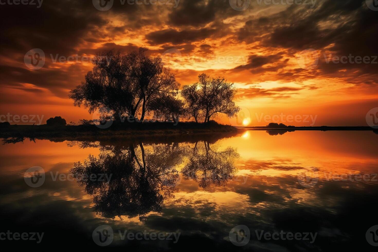 A scene in which the entire sky is reflected in the water. photo