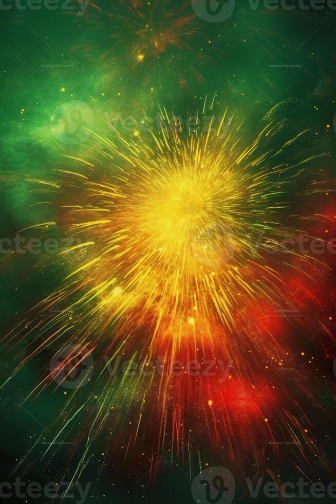 Green, red, yellow, firework, Independence Day Abstract Poster background, copyspace. photo
