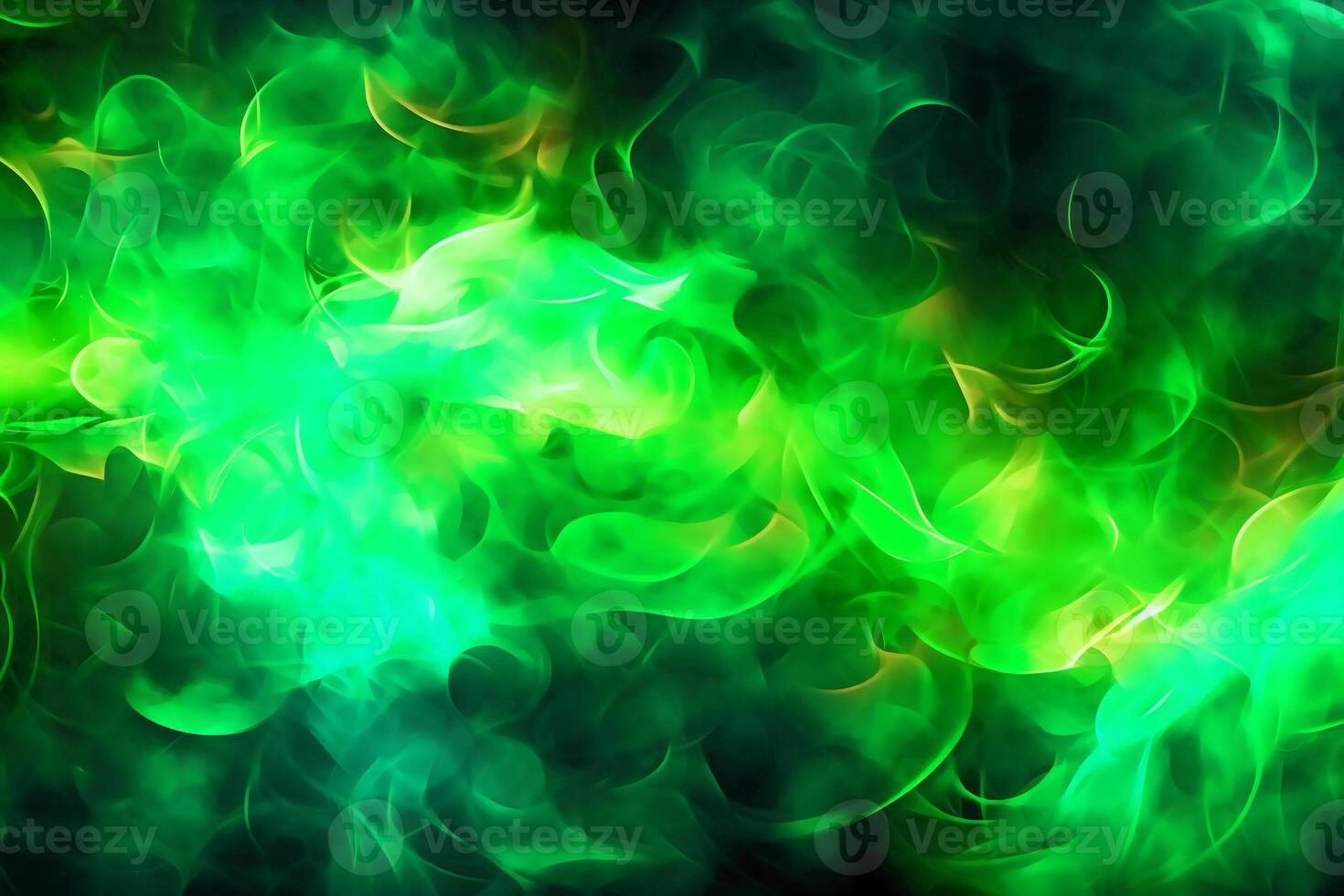 Drawn neon color green, Burning flame background material abstract hand. photo