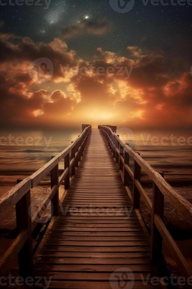 Boardwalk leading to the heaven, divine style, holy fantasy. photo