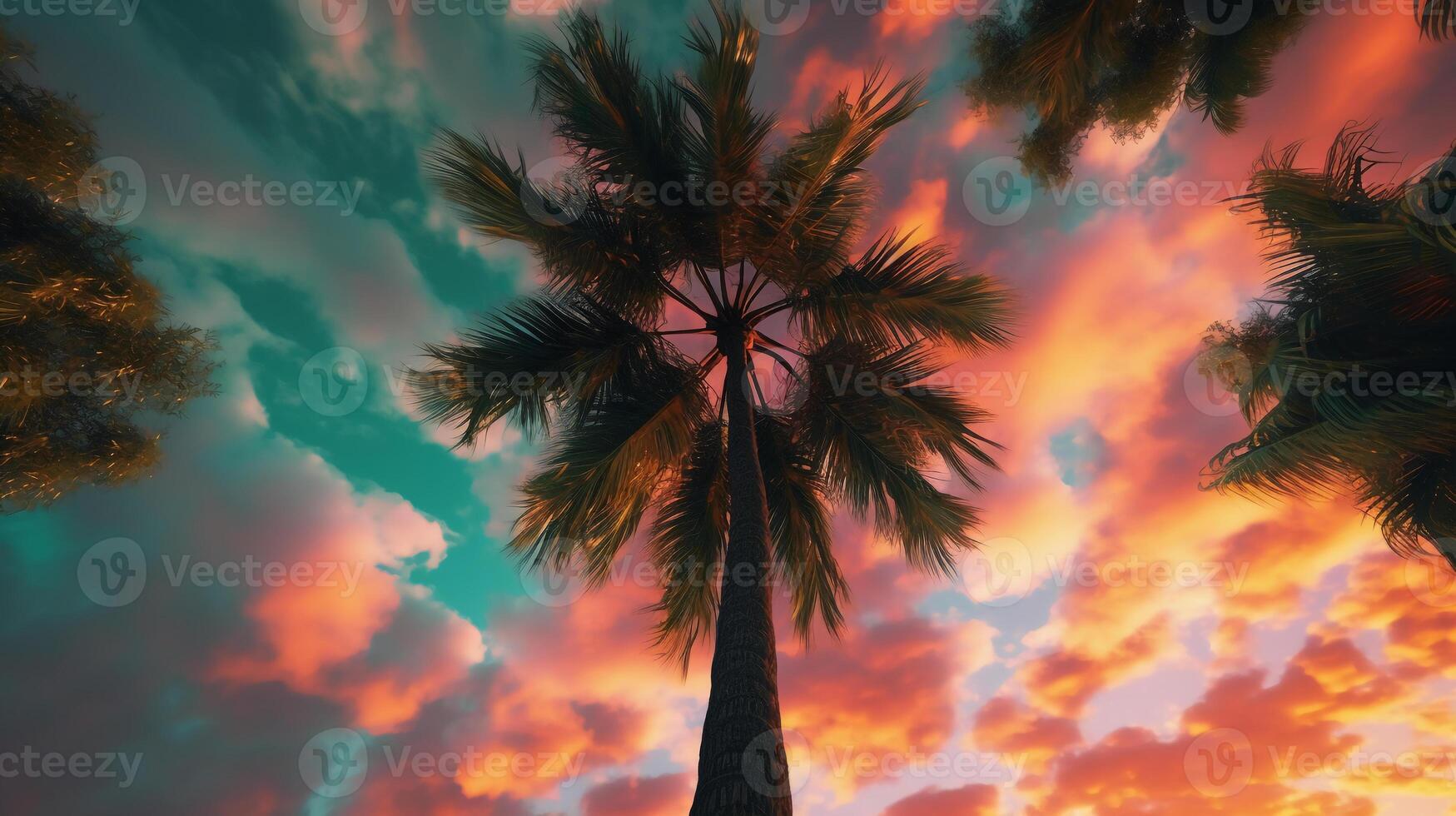 majestic palm tree with its lush green leaves gently swaying in the breeze. photo