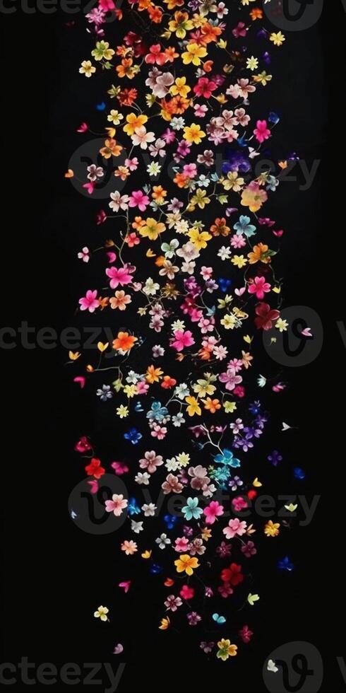 Watercolor, small flowers, black background, neatly arranged, continuous in all directions. photo