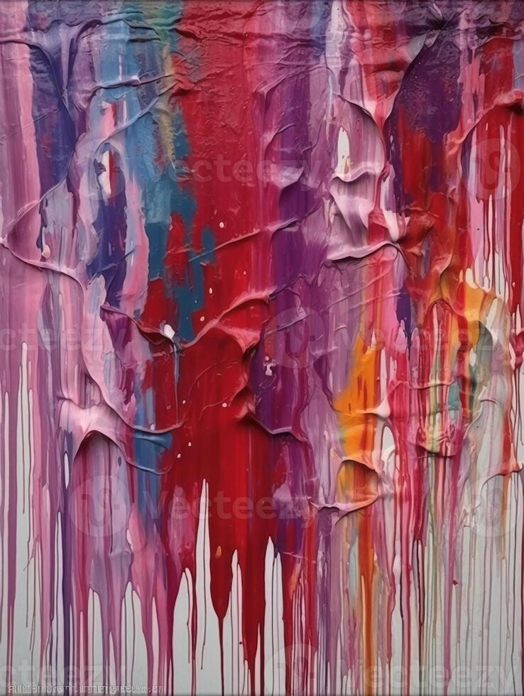 A painting made of white, red, purple and pink paint streaks. photo