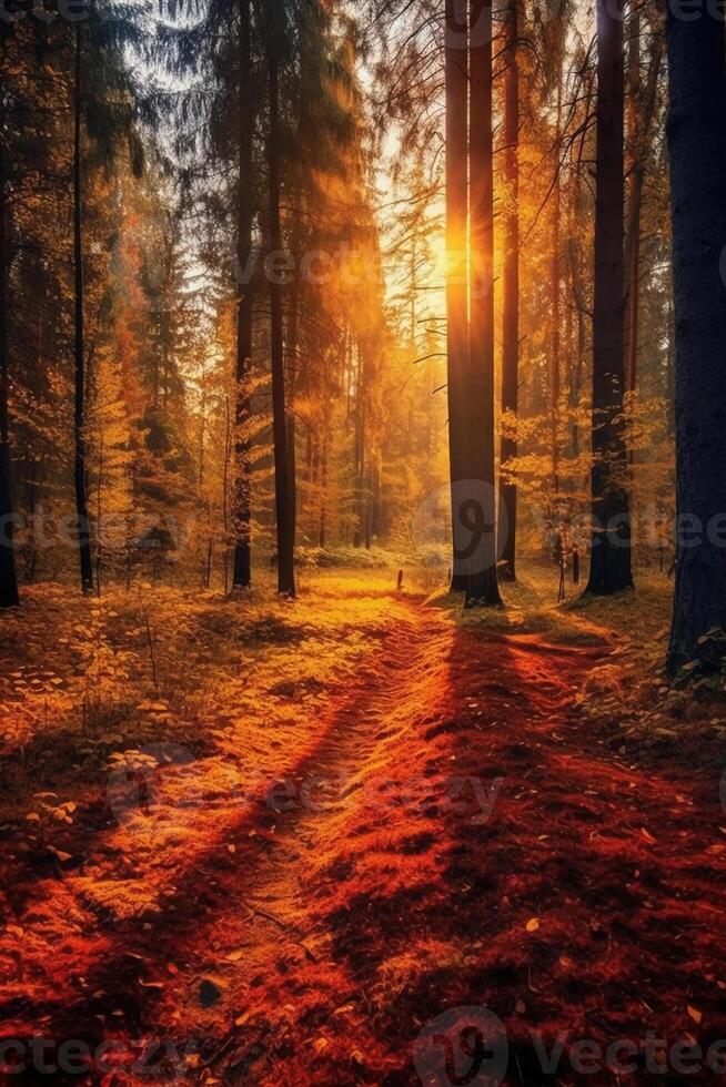 el más hermosa rojo otoño bosque en el mundo. ai generativo foto