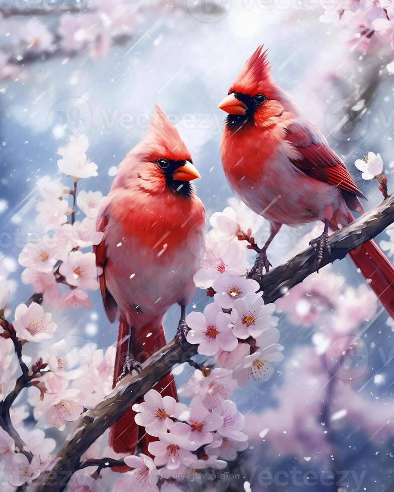 watercolor impressionist painting of cardinals depicting. photo