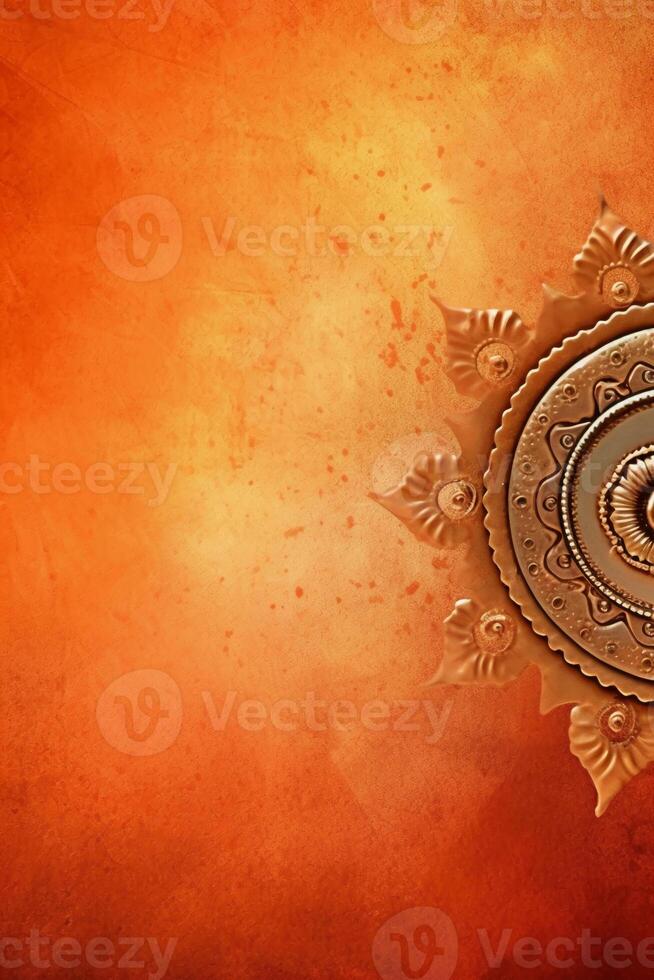 orange Pantone color background paper texture Rangoli pattern painting. photo