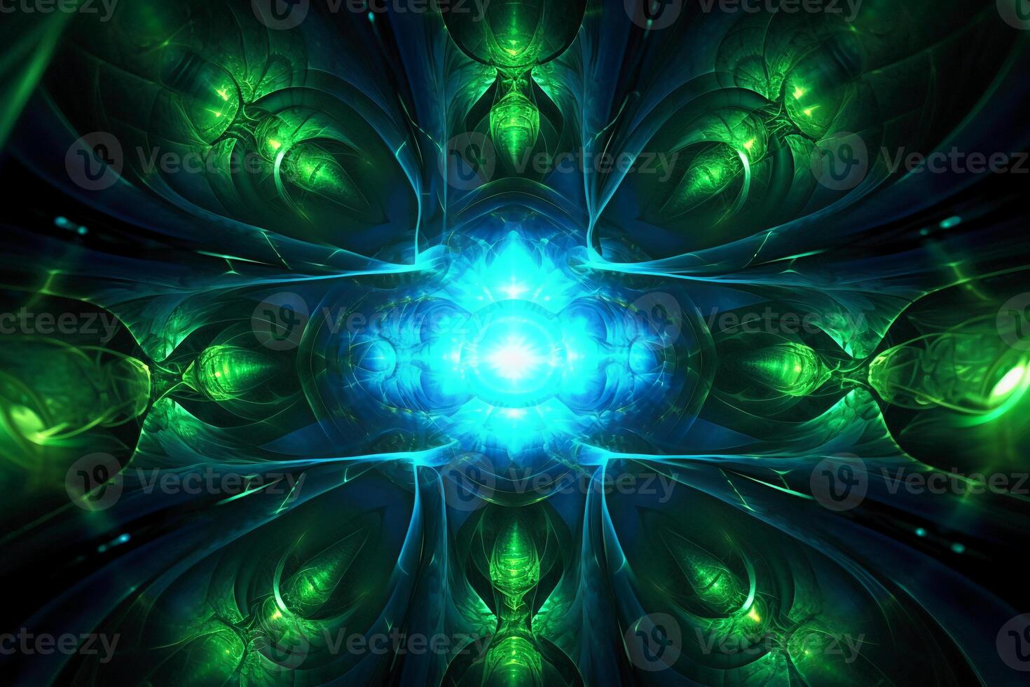 Lazer light fractals, royal blue and green. photo