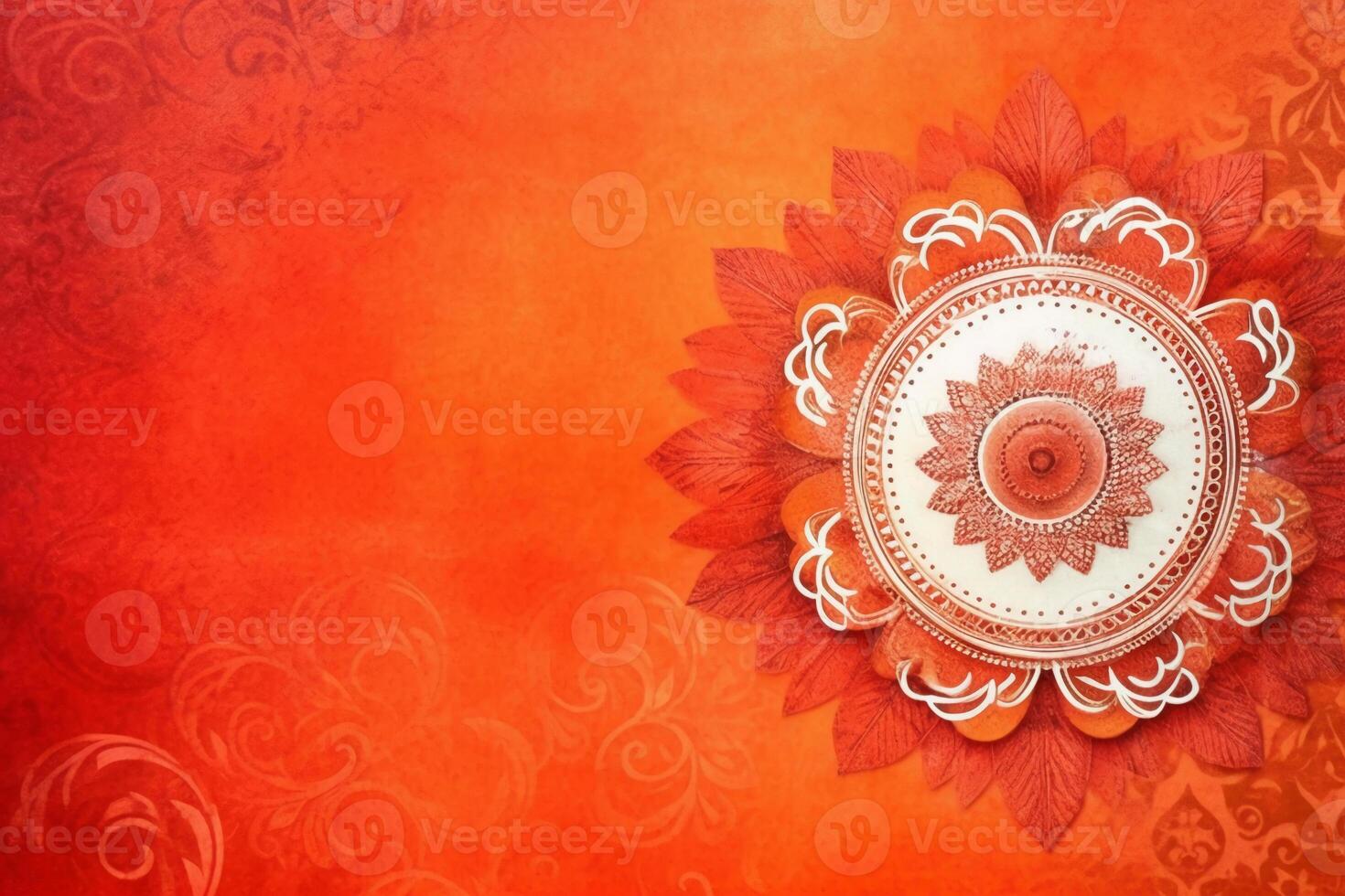 orange Pantone color background paper texture Rangoli pattern painting. photo