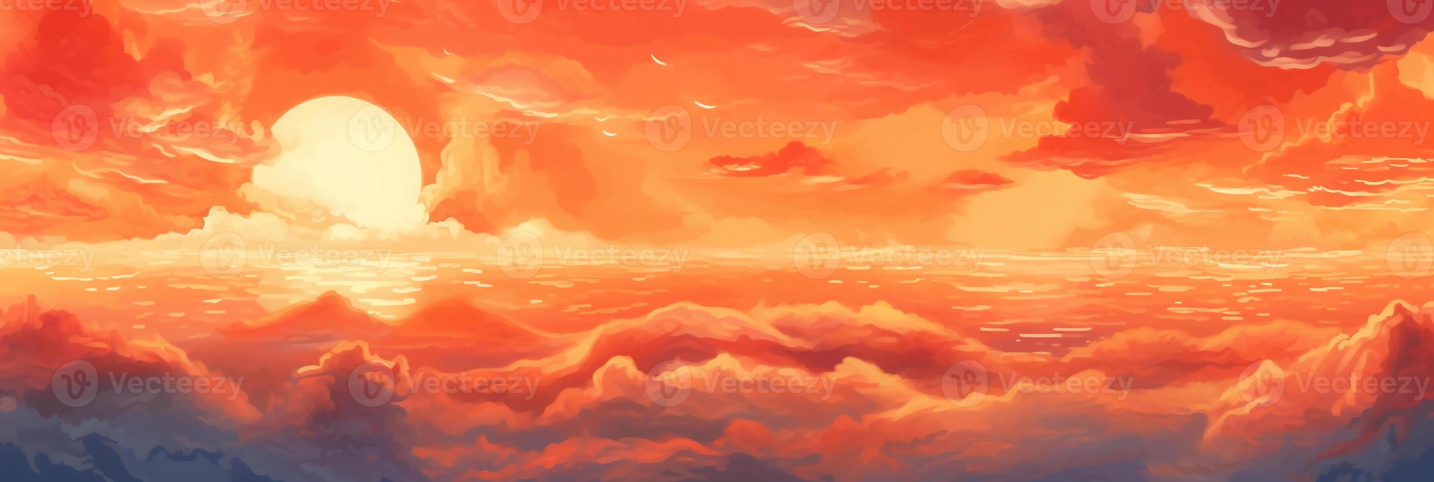 Orange dawn sky, watercolor art style, seamless. photo