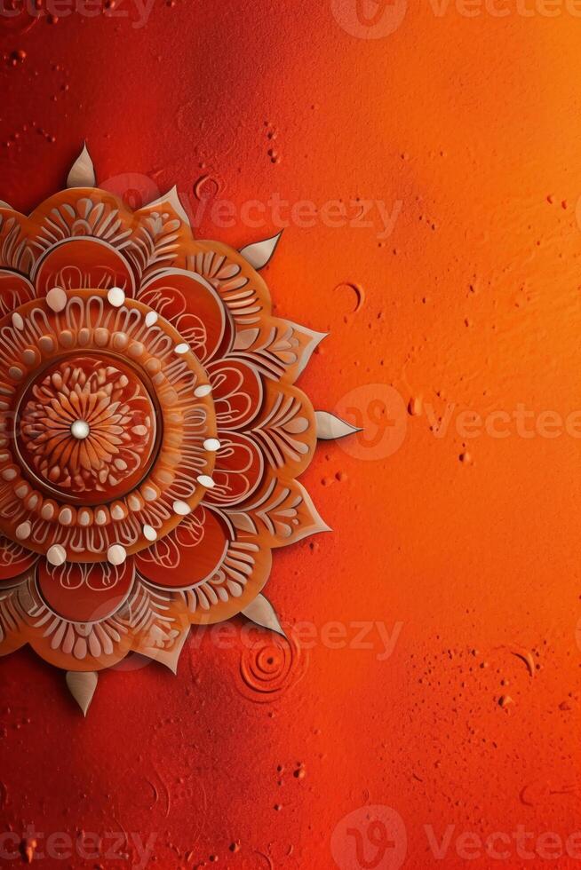 orange Pantone color background paper texture Rangoli pattern painting. photo