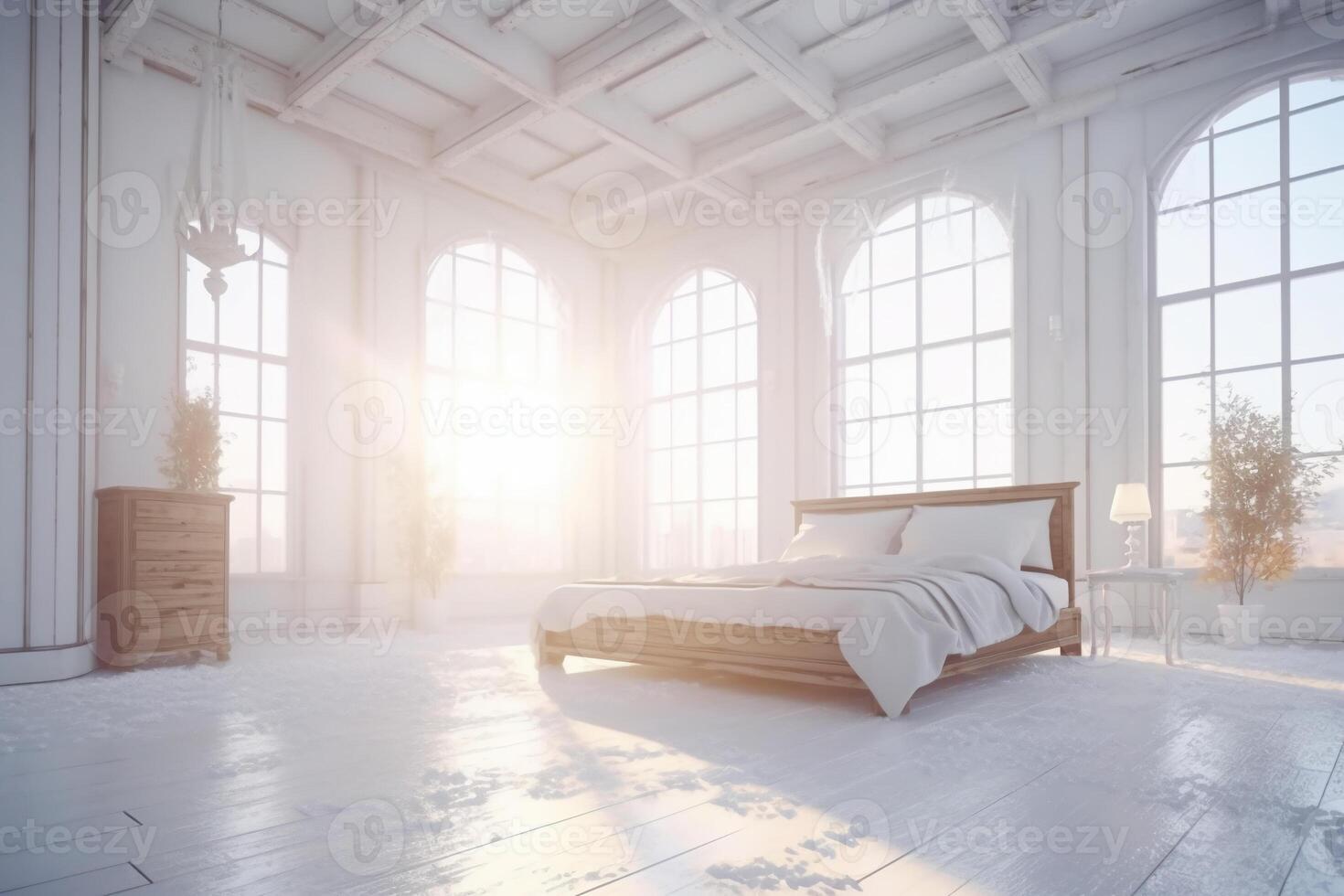 The holy light in white bedroom at the white morning. photo