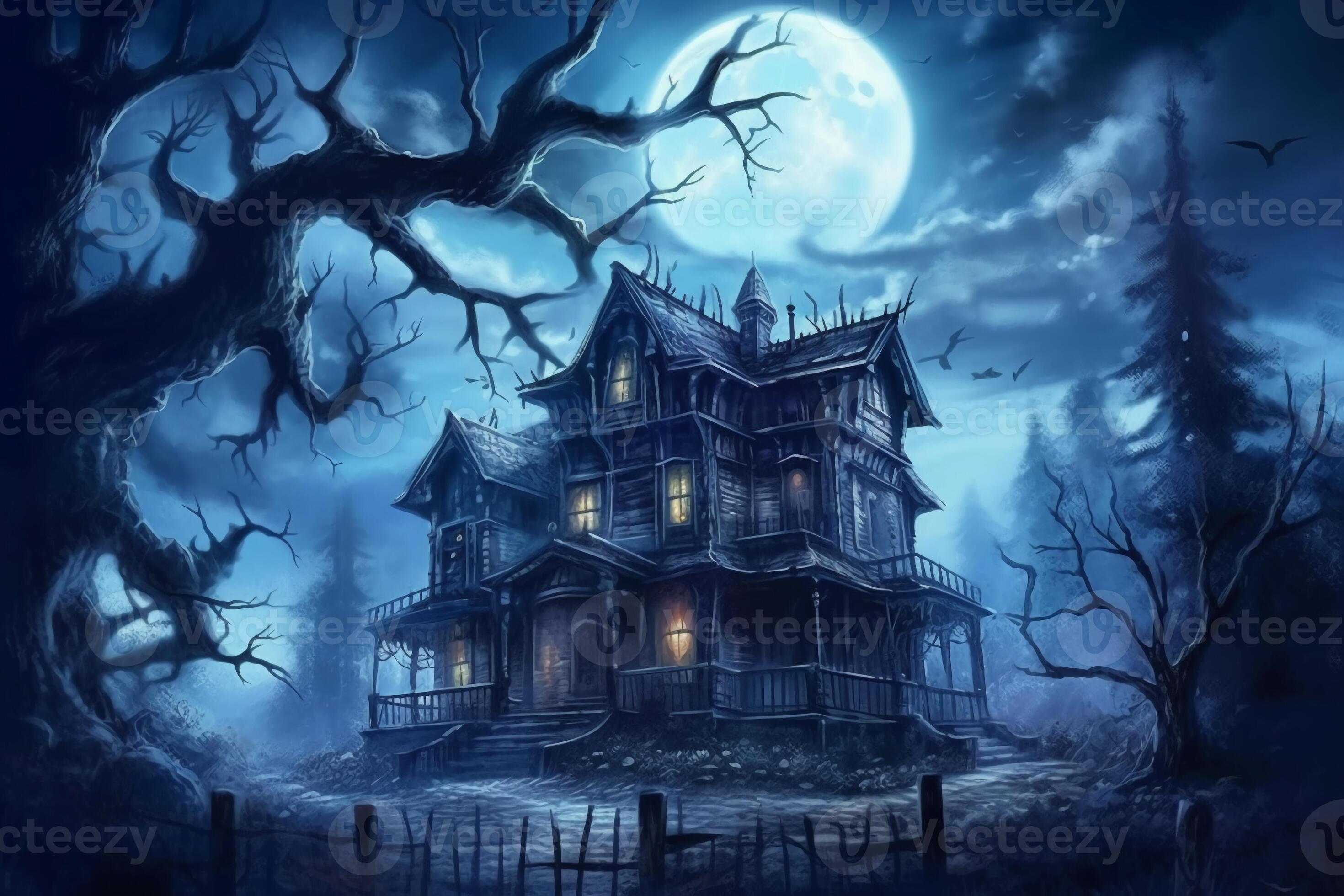 Creepy Haunted Mansion Spooky Moonlit Sky Trees In Background With how-to-make-a-haunted-house-in-minecraft-youtube