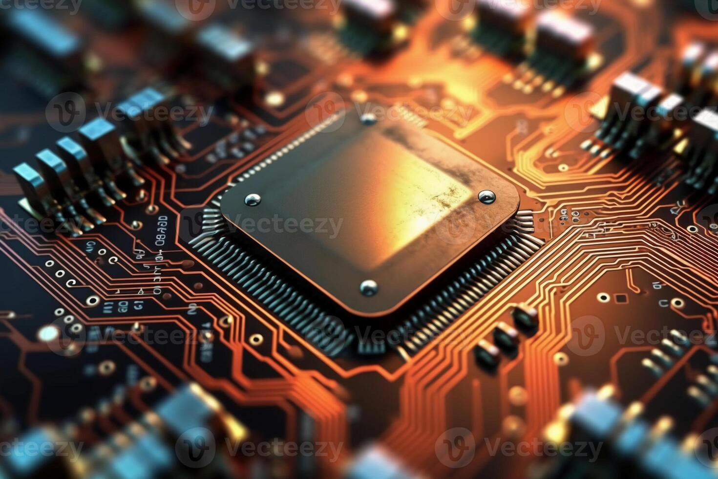 Macro photography of Electronic Circuit Board top view. photo
