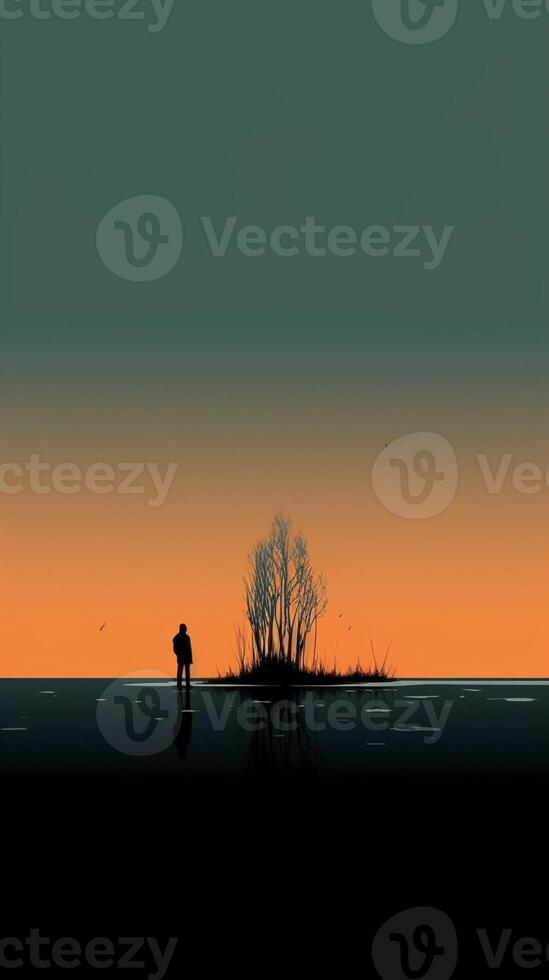 illustration of lonely, minimalist art, . photo