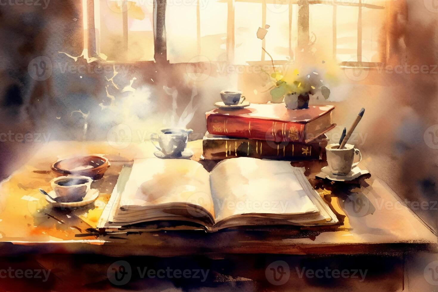 Open sketchbook with watercolor paints and brushes on dark wooden  background, An open notebook on the table top view, AI Generated 24570430  Stock Photo at Vecteezy