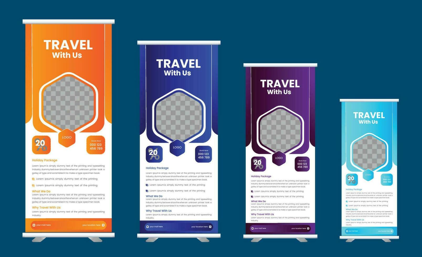 roll up banner design for travel agency. vector