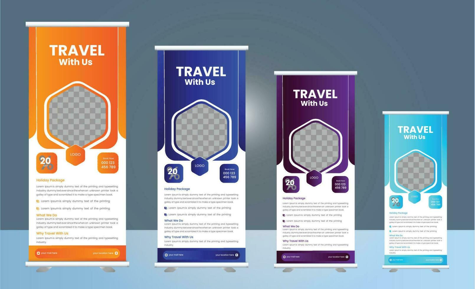 travel roll up banner design vector