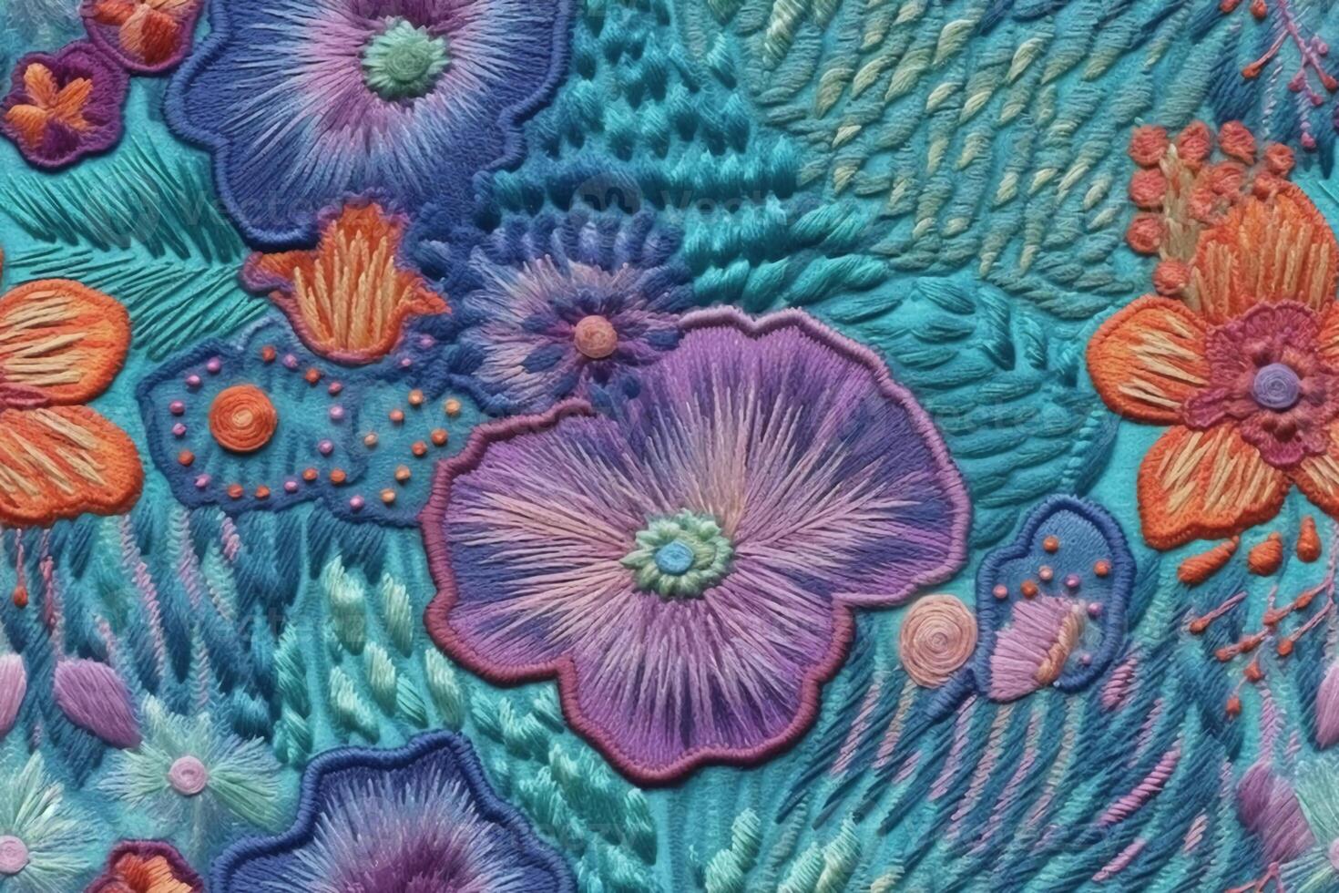 Embroidered texture, imaginary, aesthetic pattern. photo